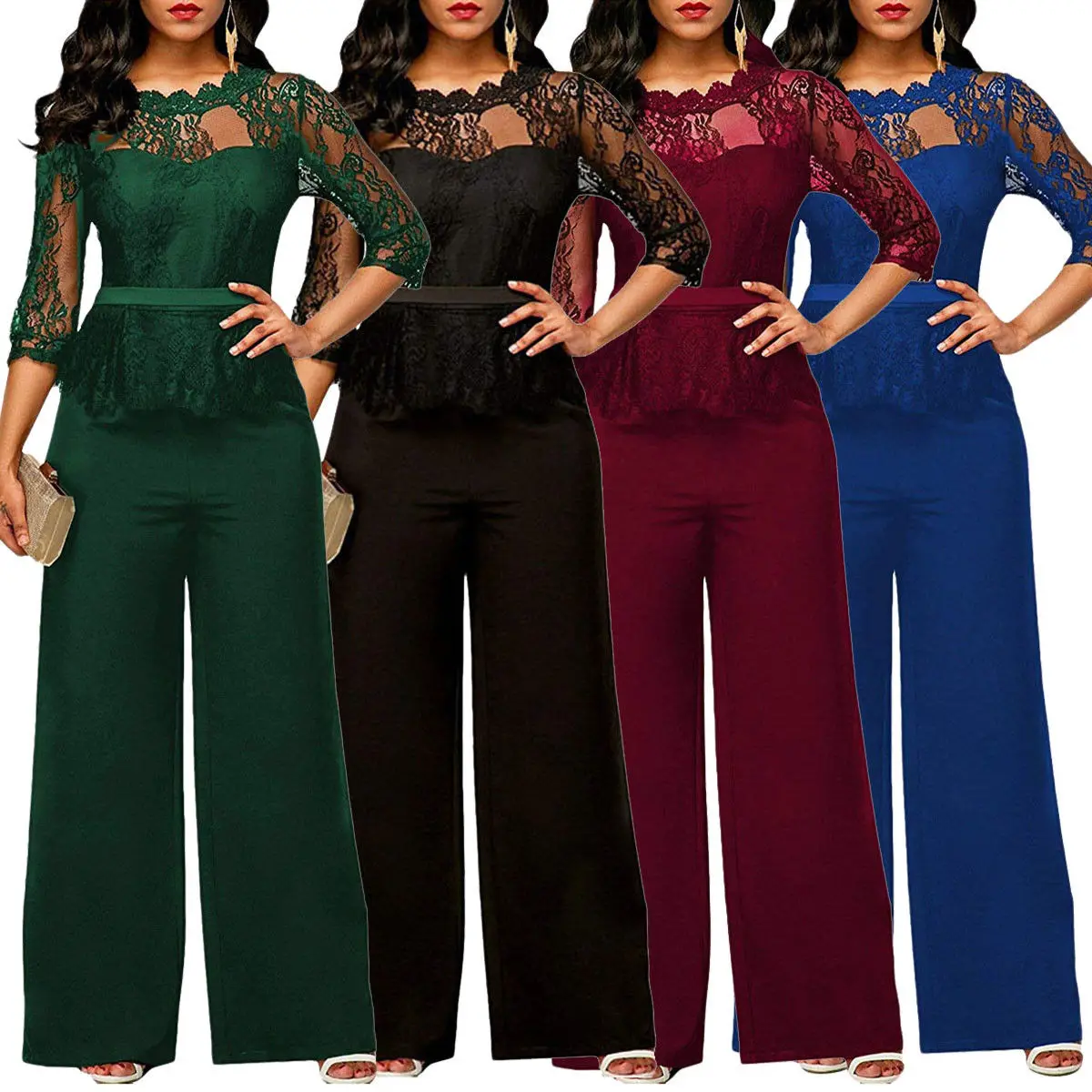 

New Women Ladies Fashion Casual Solid Lace Summer Jumpsuit Bodycon Party Jumpsuit Trousers Clubwear