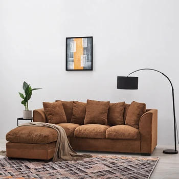 

Panana Living Room Furnitures Corner Sofa Bed /Footstool Seater with Armrest Cushions Pillows Brown Fast Deliver