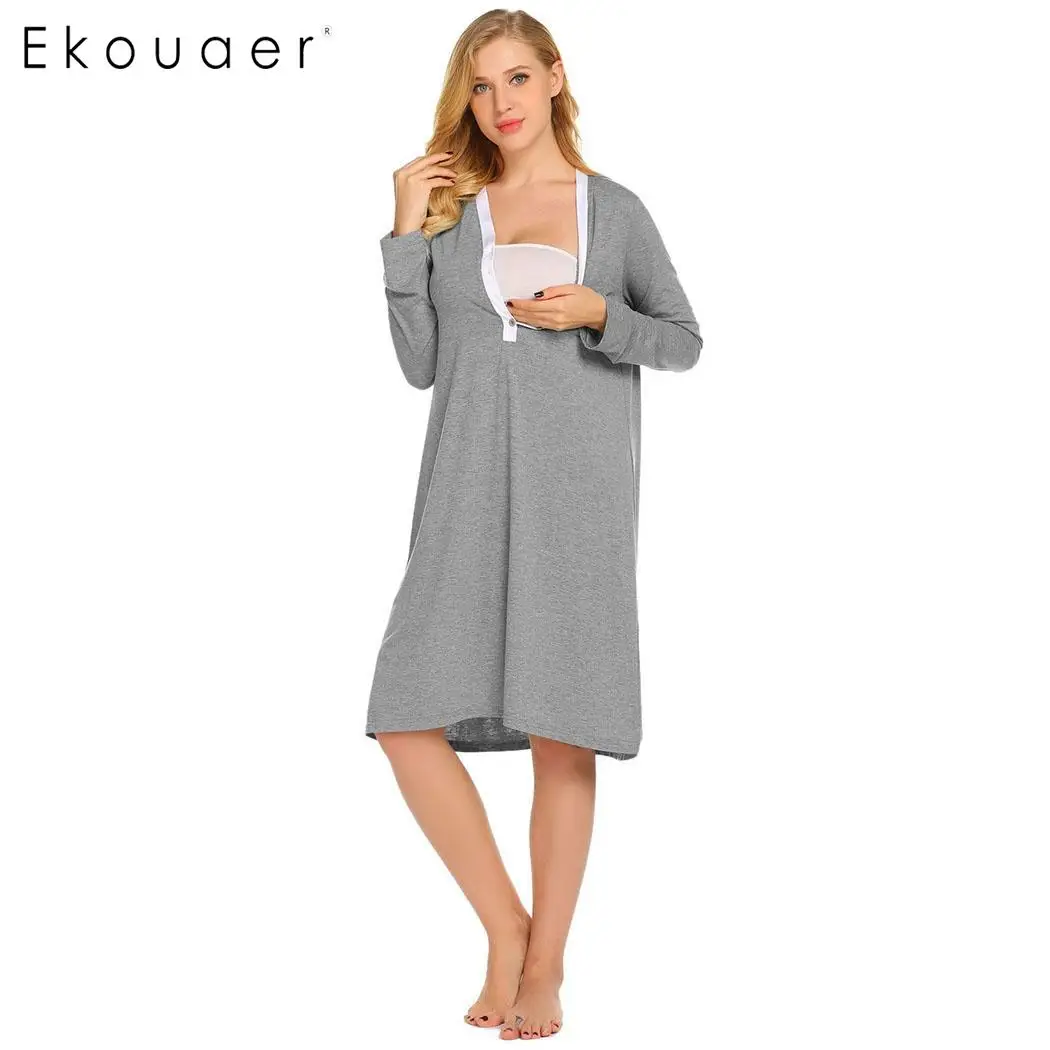 Ekouaer ночная рубашка с длинным рукавом для женщин беременных кормления