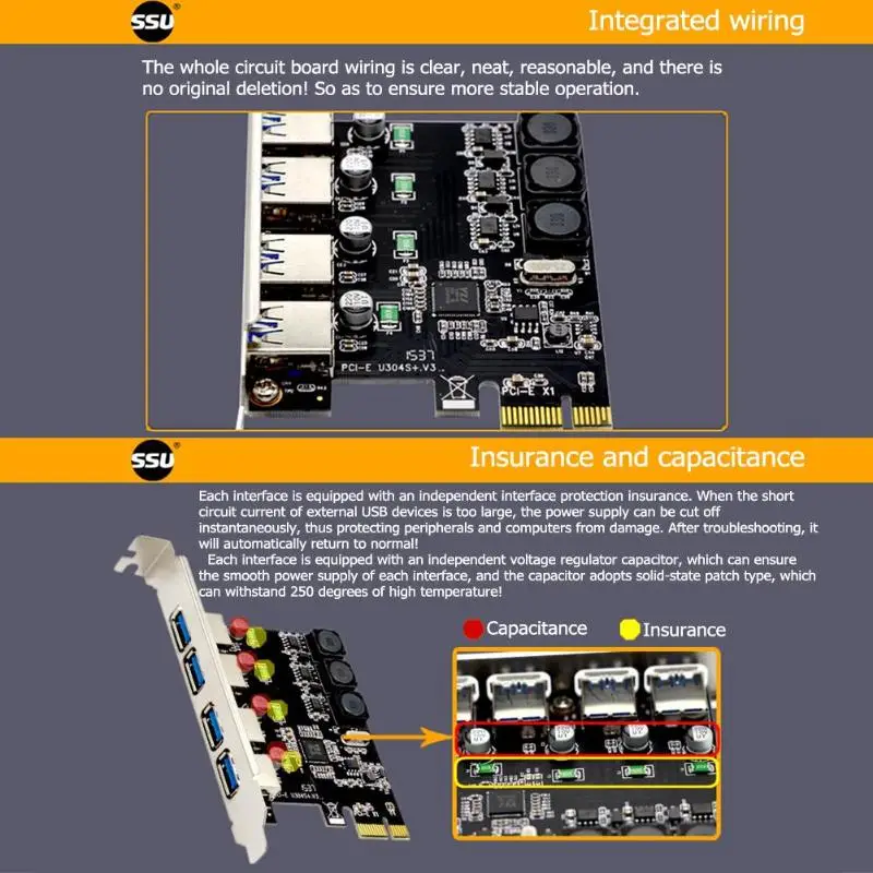 SSU U3V04S + 4 порта USB 3 0 PCIe Плата расширения PCI Express usb концентратор адаптер портовый