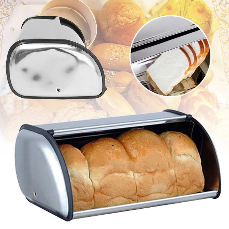 34x21x14.5cm Silver Stainless Steel Bread Box Storage Bin Keeper Food