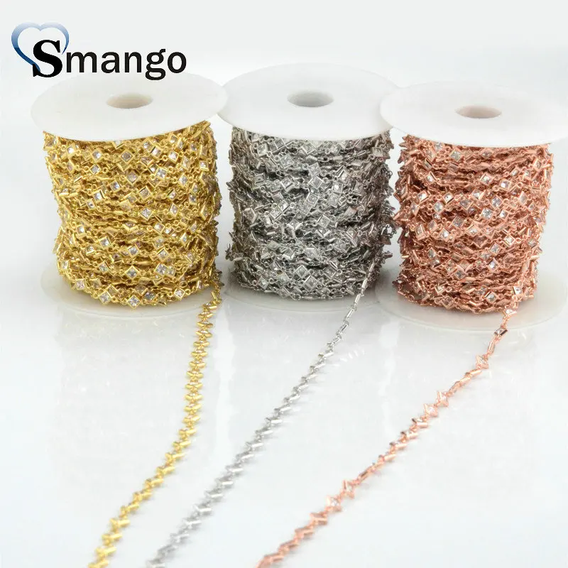 3 mètres, la chaîne carrée blanche réglage CZ, accessoires de bijoux de mode, 3 couleurs de placage, peut mélanger la couleur