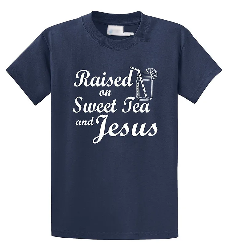 

Graphic Shirts For Men Broadcloth Raised On Sweet Tea & Jesus Cute Southern Country Crew Neck Short Sleeve T Shirt For Men