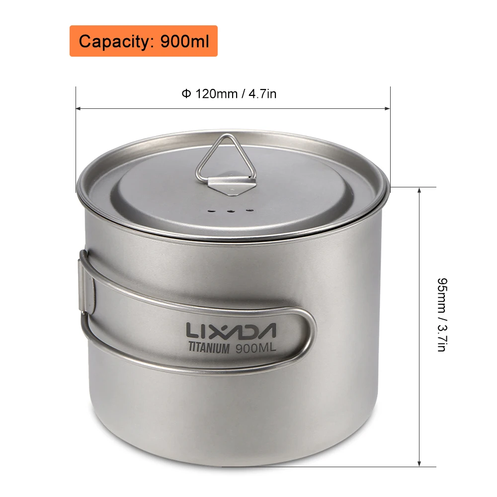 Lixada 900 мл/1600 мл титановая чашка Сверхлегкий портативный подвесной горшок с крышкой и складной ручкой для кемпинга и пеших прогулок