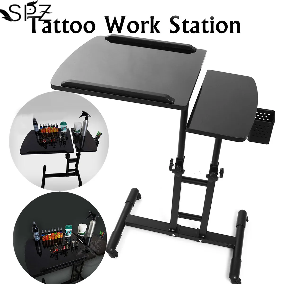  65-97cm Black Adjustable Tattoo Work Desk Table Multifunctional Tattoo Tracing Drawing Tattooist Wo