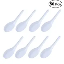 50pcs Home Kitchen Clear Plastic Disposable Soup Spoons Asian Soup Spoons (White)