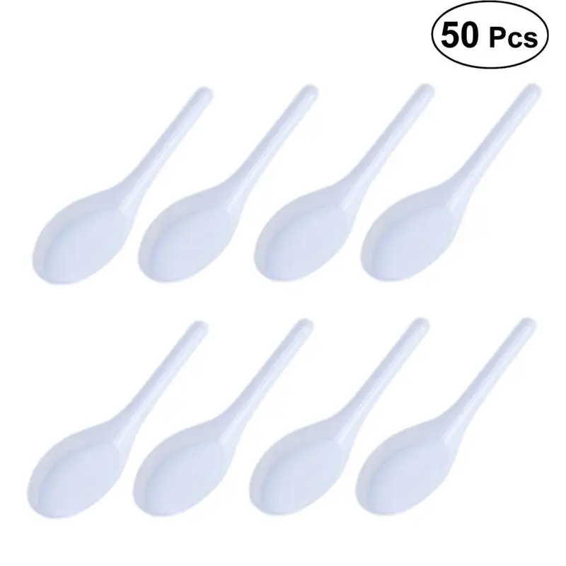 

50pcs Home Kitchen Clear Plastic Disposable Soup Spoons Asian Soup Spoons (White)