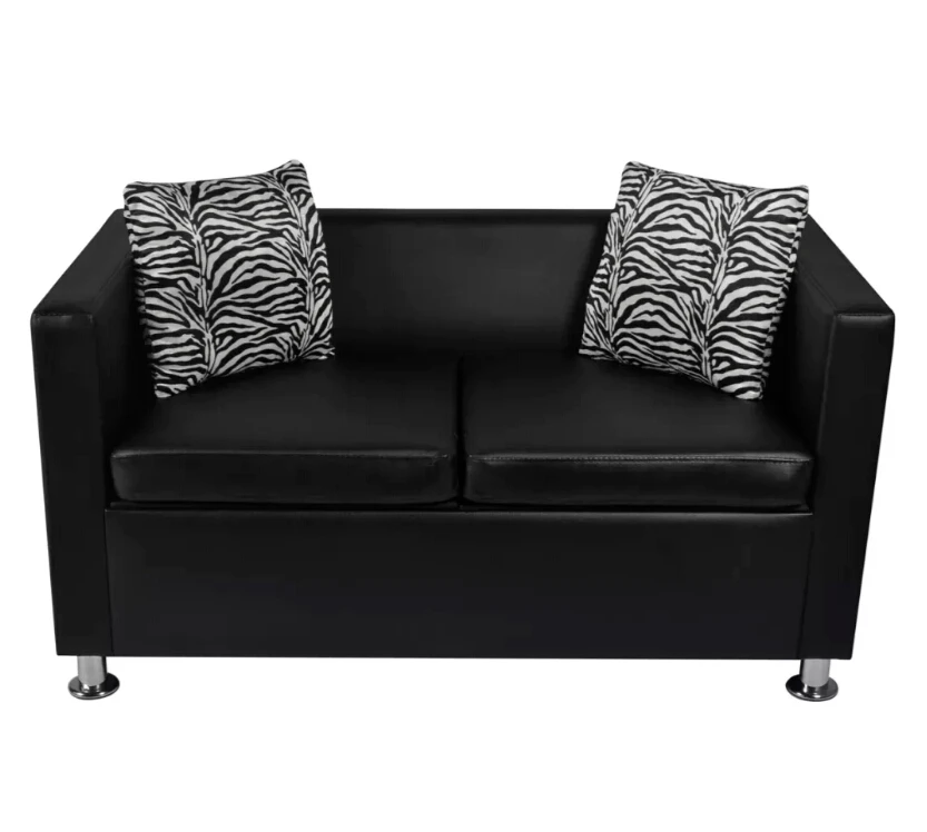 VidaXL Comfortable Modern Sofa 2-Seater Synthetic Leather Black Living Room Sofa Black Sectional Furniture With Cushions