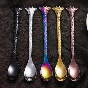 

Children Stainless Steel Cartoon Giraffe Spoon Coffee Shape Music Theme Mixing Spoon Small Ice Cream Dessert Creative Tableware