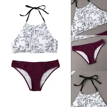 

Parent-child Swimwear Women Girl Plant Pattern Jumpsuits Bikini Beach Swimsuit