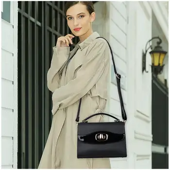 

Elegant PU Leather Black Female Handbag Hasp Flap Crossbody Hand Bag Chic Patchwork Ladies Messenger Bags Handtassen