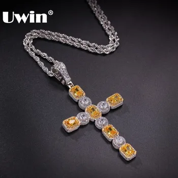 

UWIN Hiphop Jewelry Drop Shipping Micro Cross Necklace Chains Charm Cubic Zirconia Iced Square & Round Gem Cross Luxury Pendant