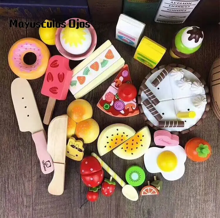 

Children's Play House Kitchen Toys Cut Fruit Toys Wooden Fruit Vegetables Cut Toys