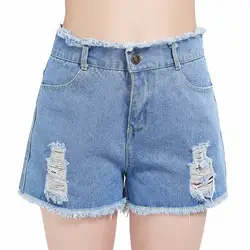 Шорты Джинсы для Для женщин летние модные пикантные женские Высокая талия короткая мини-Femme кисточкой отверстие Джинсовые шорты плюс