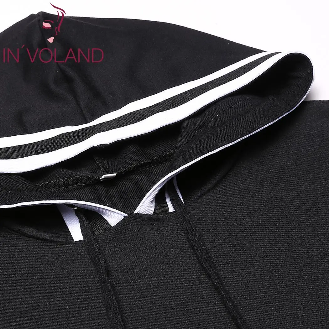 Women Drop Shoulder Sleeve Pullover Patchwork Hooded