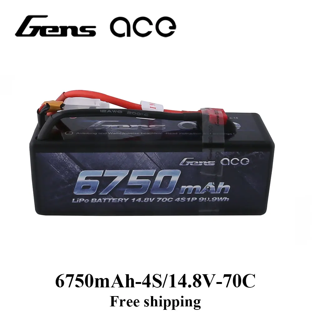 

Gens ace 6750mAh 4S Lipo 14.8V Battery Power 70C Deans Plug Batteries for Traxxas Pro-Line Racing ARRMA 1:10 1:8 Car