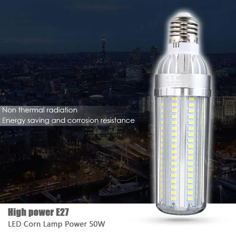 

High Power E26 E27 LED Corn Lamp 50W 110V 220V Corn Bulb Light for Home Bulb Light Aluminum Fan Cooling No Flicker Light