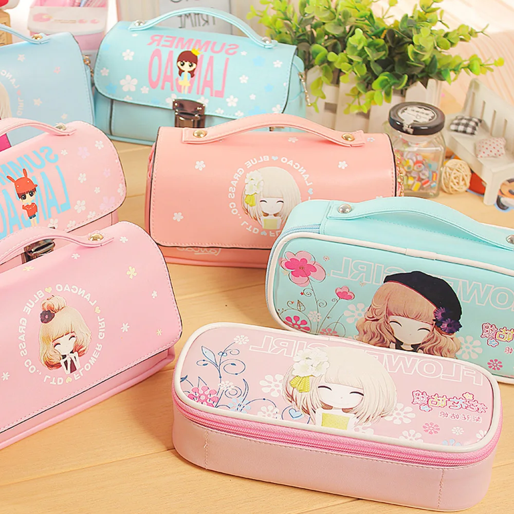 

NEW Kawaii Lovely School Large Capacity PU Leather Portable Pencil Bag Case Girls Christmas Stationery Supplies Affordable