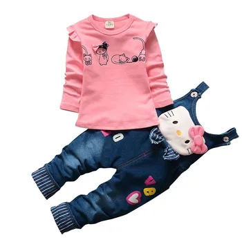 

Girls Outfits 2019 Kids Clothes Toddler T shirt and Overall Spring Set 2PC Cotton Children Lovely Jeans Overall 1-4 Ages jongens