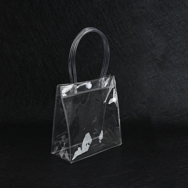 

New Arrival Transparent Handbags Reusable Foldable Shopping Bag Waterproof PVC Bags Storage Bag Button Pouch 1 PC