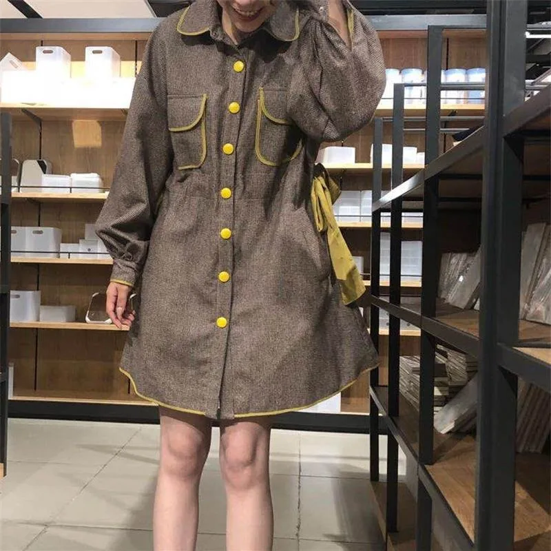 Rétro 2019 Décontracté Femmes Automne Coffee Printemps Vadim Veste vent Lâche Section Longue Manteau Femme Coupe De Long Color P850 Mince YnY8qrx