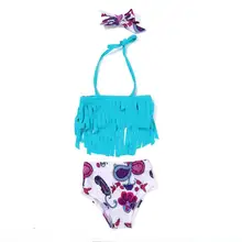 3 шт./компл. кисточкой Цветочный купальный костюм комплект повязка на голову для малышей летний купальник повязка на голову для девочек Разделение купальник повязка на голову, пляжные костюмы