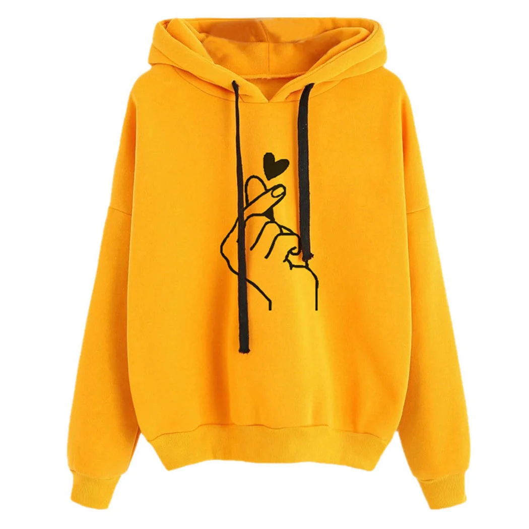 Harajuku Kawaii Pink Hoodies Women Love Heart Printed Hooded Sweatshirt