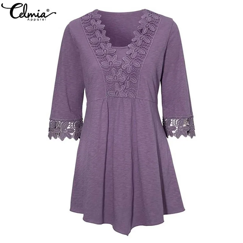 Femininas Blusas Blusa V Sexy Cinturón Casual Tamaño Con Media Camisas off Plus Peplum Encaje Verde 2019 Cuello Verano White Celmia Manga Largo De púrpura Mujeres AfTxxUq