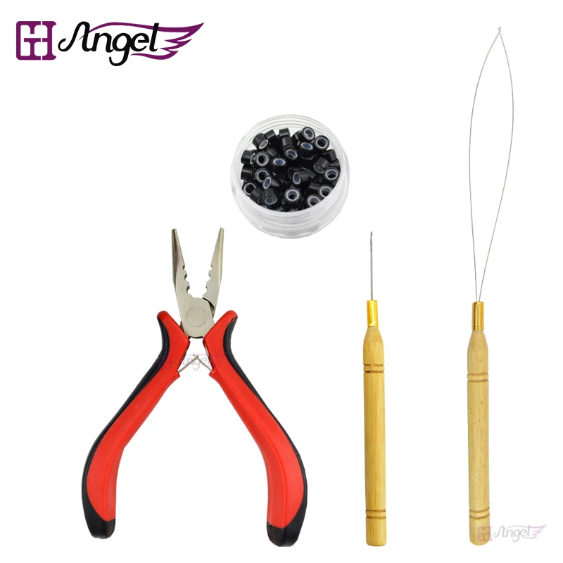 

HOT! 1 bottle/100pcs Micro Links/Beads+2pcs Pulling Needle+1pc 3 holes plier Hair Extensions Tool kit