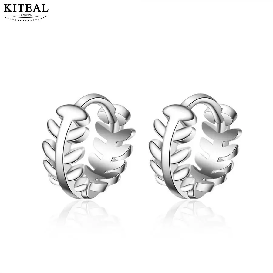 

KITEAL new 925 jewelry silver color earrings cute small hoop leaf tree of life pendientes to us bear jewellery