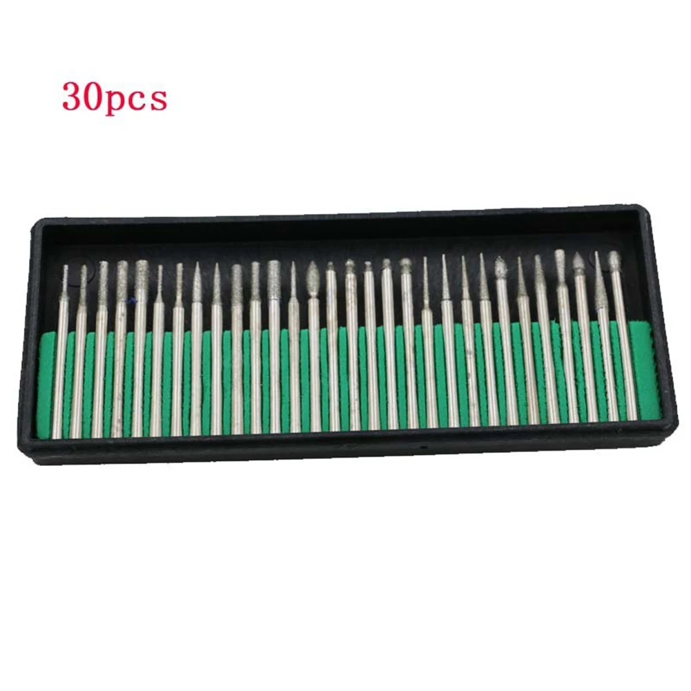 

30 Pcs/set Diamond Point Burr Bits Drill Head Dremel Accessories Needle Tip Grinding Alloy Cylindrical Ball 3.0mm Shanks