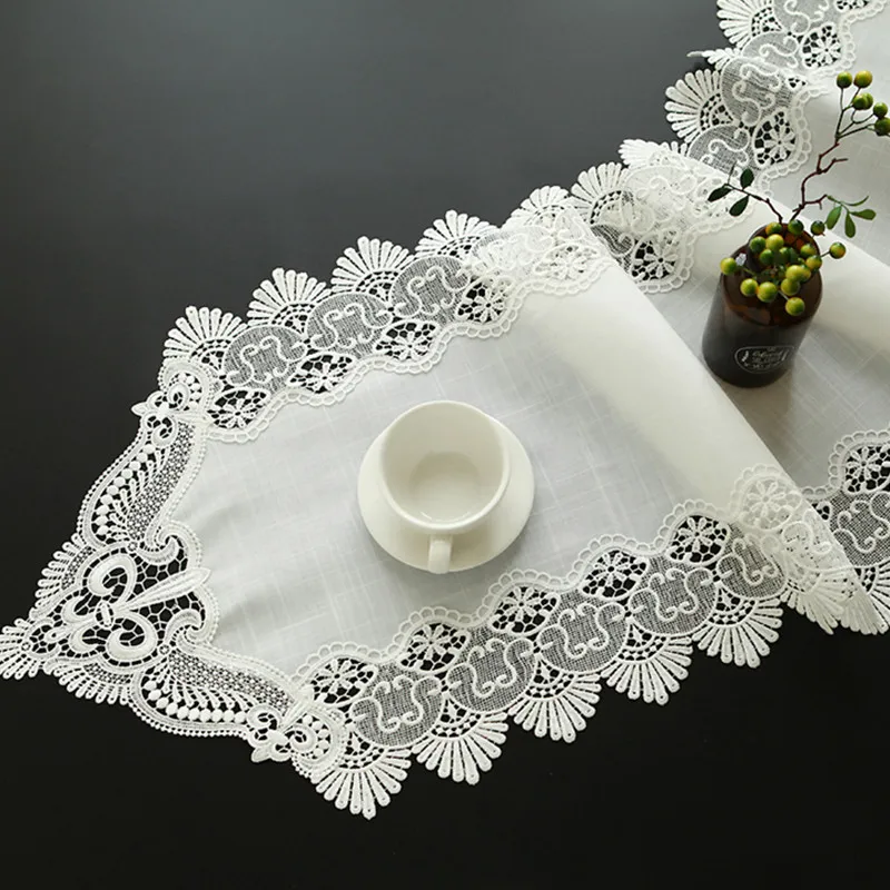 

Slub Linen Cotton Table Runner Elegant Lace Tableware Dining Room Restaurant Cafe Wedding Holiday Event Catering Settings P33