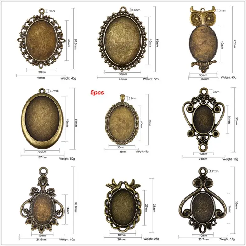 

5Pcs/lot Zinc Alloy Pendant Cabochon Setting 18x25mm Oval Bezel Blank Antique Bronze Necklace Base Components for Jewelry Making