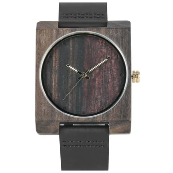 

Women's Handmade Square Wood Quartz Watch Comfortable Durable Leather Band Unique Luminous Pointer Wooden Wristwatch