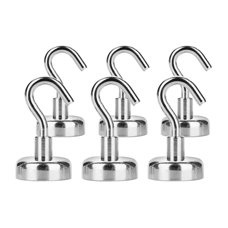 

6Pcs Magnetic Hooks, Premium 25Lb Neodymium Heavy Duty Magnetic Hooks,Indoor/Outdoor Magnet Hanging Hook For Home, Kitchen, Wo