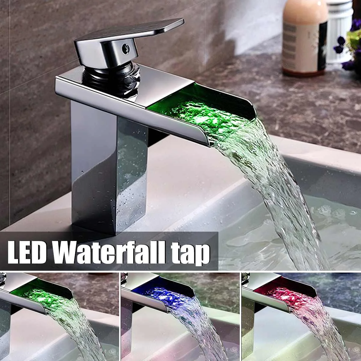 

LED Color Change Waterfall Basin Faucet Chrome Polished Single Handle Faucet Bathroom Sink Cold And Hot Mixer Tap
