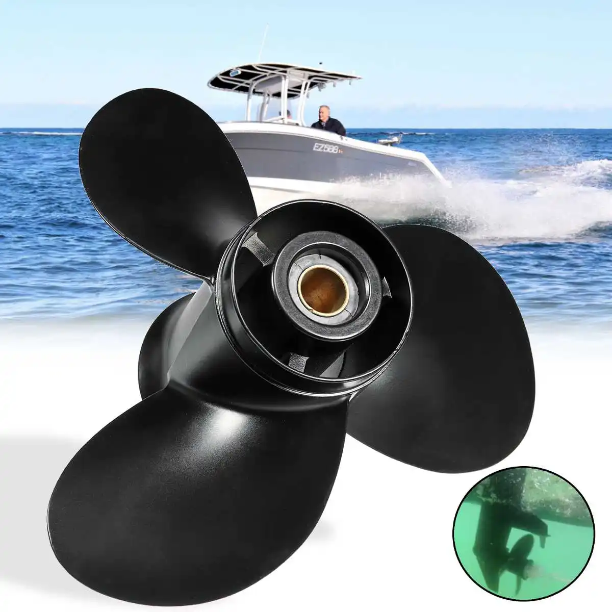 

58100-96420-019 10 1/4 x 11 Aluminum Boat Outboard Propeller For Suzuki 20-30HP Black 10 Spline Tooth 3 Blades R Rotation