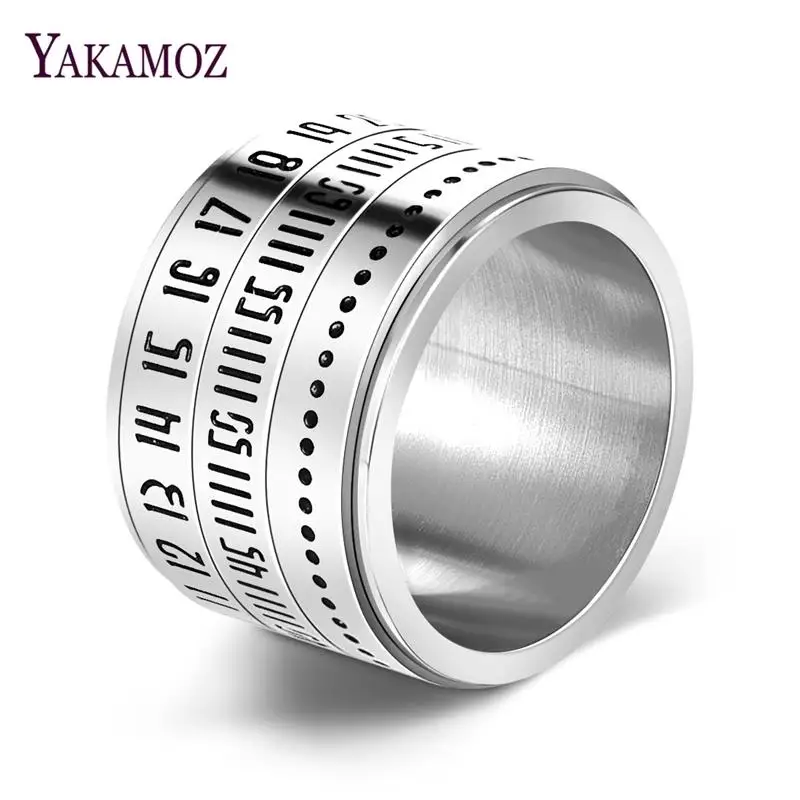 

YAKAMOZ Titanium Steel Rotatable 3 Part Arabic Numerals Ring with Date Time Calendar Fashion Female Men Punk Jewelry