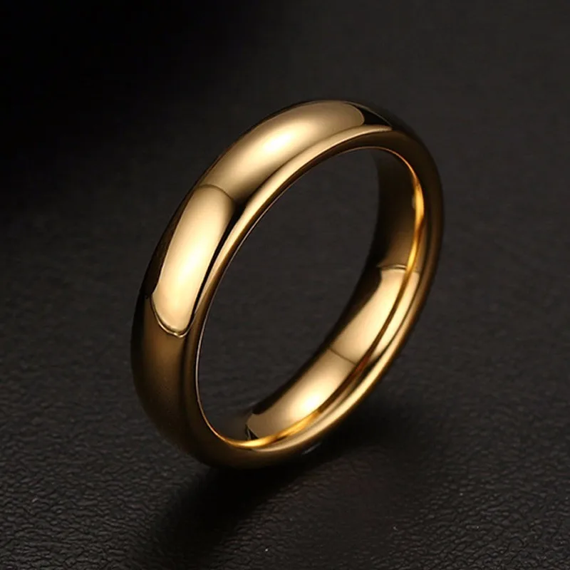 

4MM Golden Engagement Ring Wedding Band Promise Rings with Plated Polished Dome Tungsten Rings Comfort Fit Men Women Jewelry