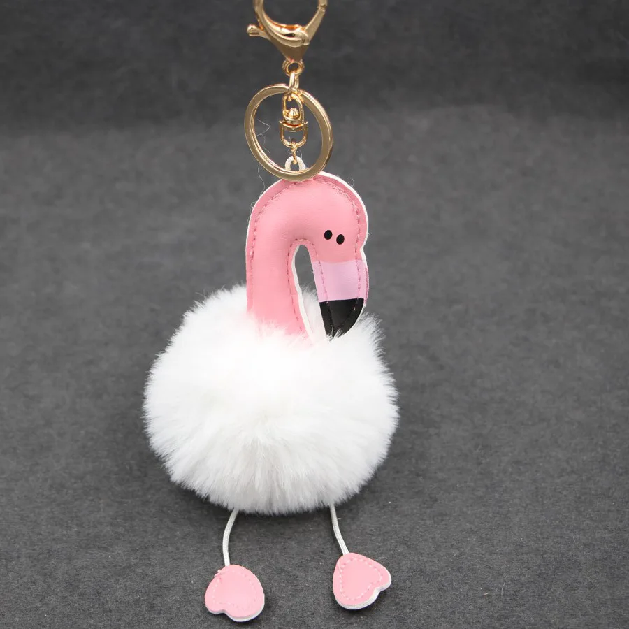 

New Style Origional Gold Flamingo Furry Ball Key Chain 8cm Imitation Rex Rabbit Bag Cute Ms Car Pendant