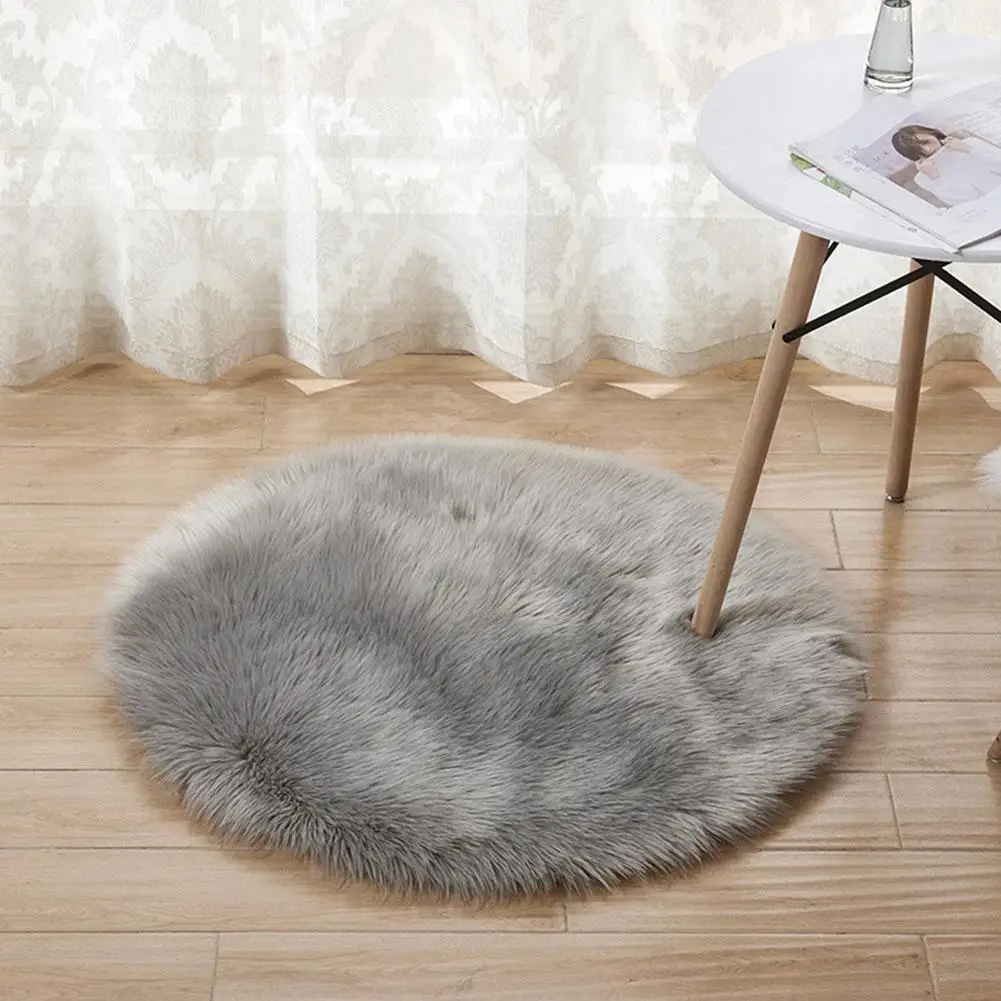 

90*90CM Soft Imitated Wool Sheepskin Rug Chair Cover Bedroom Mat Round Room Carpet Nursery Rug