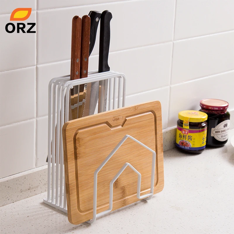 

ORZ Kitchen Knife Rack Chopping Board Holder Metal Cutting Board Holder Kitchen Accessories Organizer Stand Drying Drainer Rack
