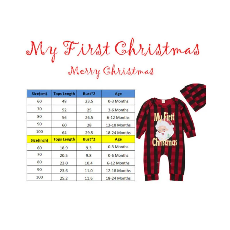 Emmaaby MY First Christmas/комбинезон унисекс для маленьких мальчиков и девочек; одежда в клетку; одежда для отдыха; модные рождественские боди для девочек; подарки