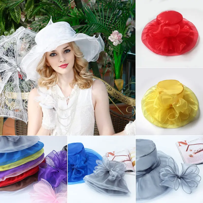 

Ladies Women Wide Brim Kentucky Derby Organza Sun Hat Party Church Hat Mesh Floral Fedoras Caps 2019