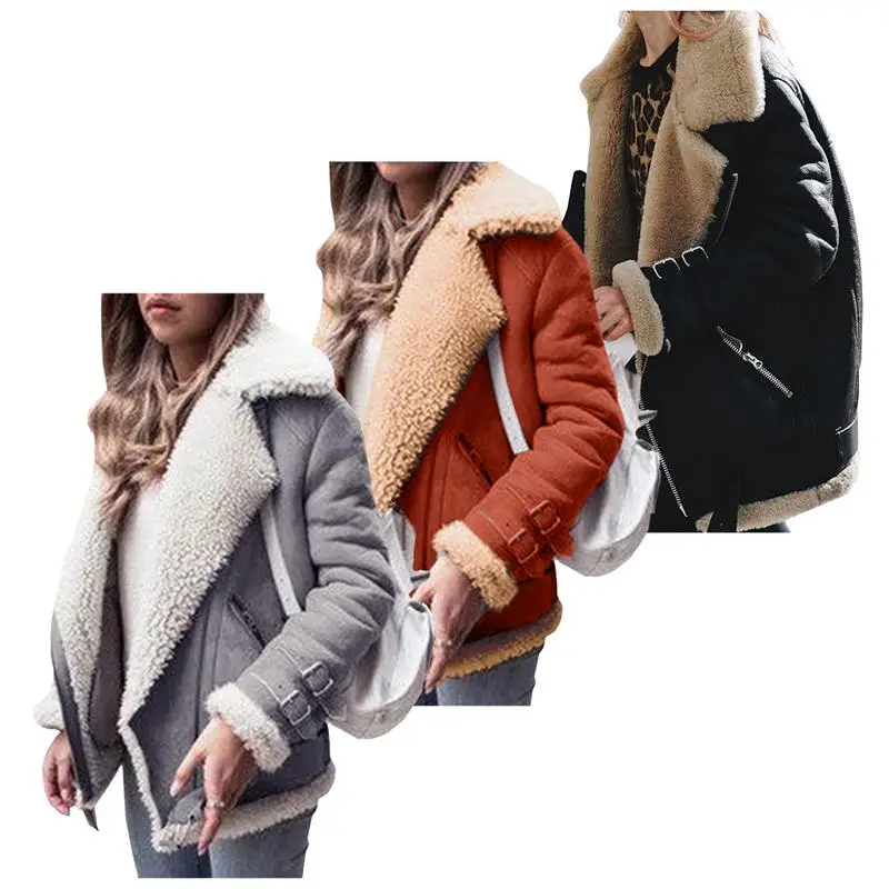buy Autumn and Winter Korean Style Loose Large Size Fur Warm Coat Jackets Velvet Cotton Lapel Thick Cas