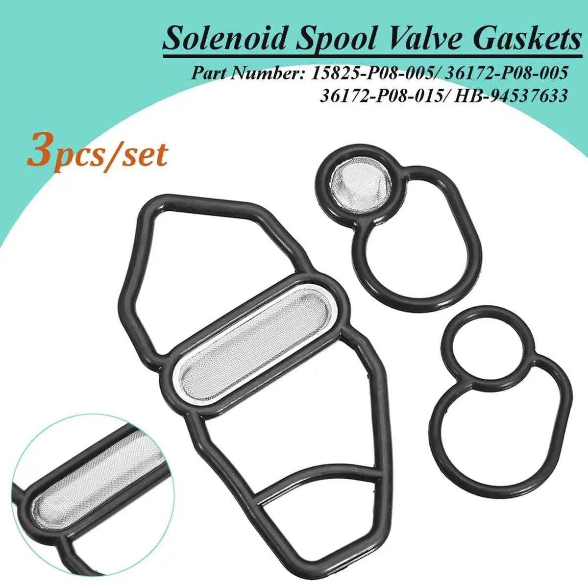 

3pcs Set Solenoid Spool Valve Gaskets Filter For Honda/Civic DEL SOL VTEC System 1992-2000 1993 #15825-P08-005 #36172-P08-005