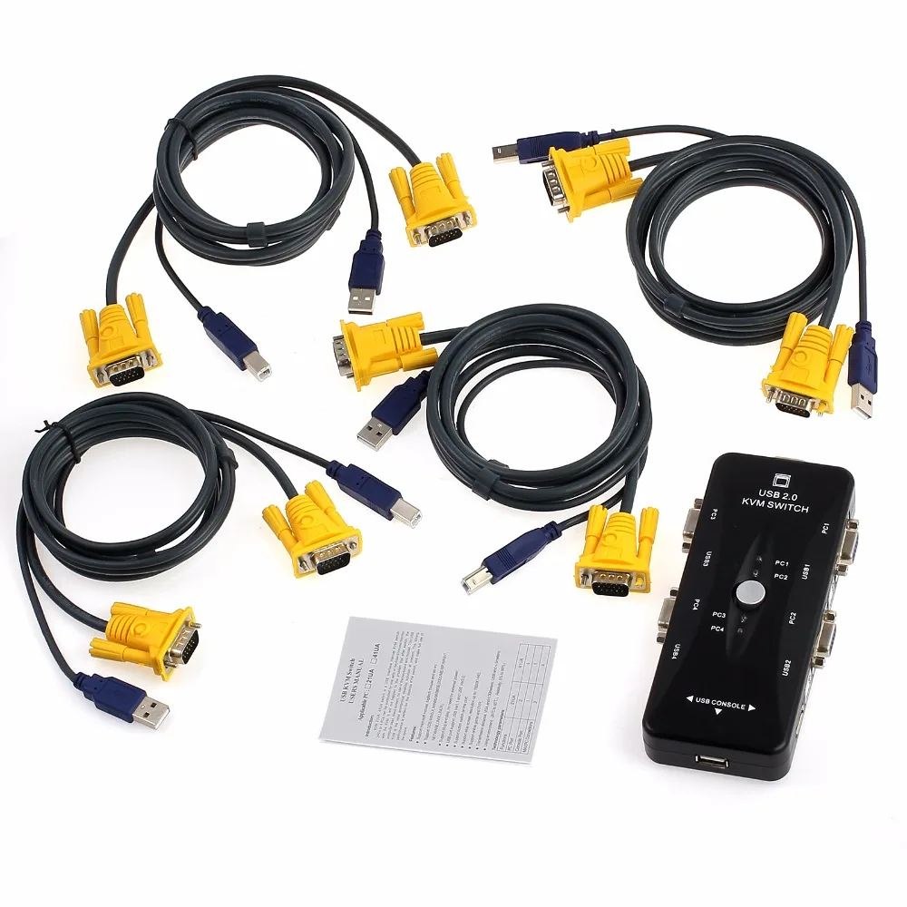 ESYNiC 4 порта USB 2 0 KVM переключатель коробка с Кабели для клавиатуры мышь монитор VGA