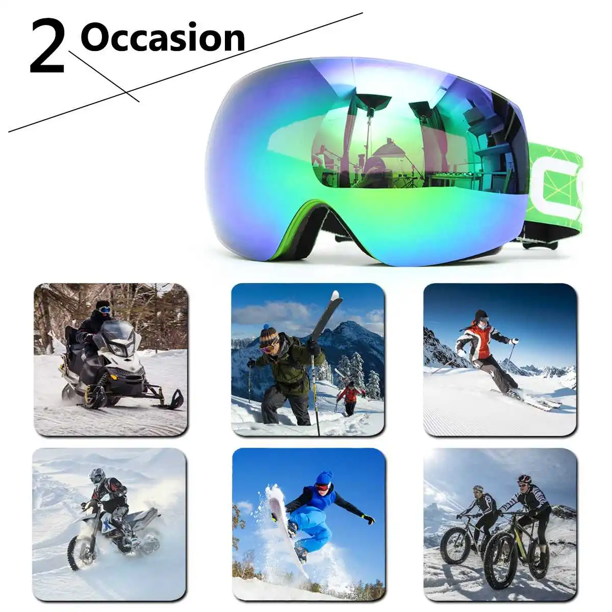 الشتاء للجنسين مكافحة الضباب الأخضر والأزرق المزدوج لين دراجة نارية سباق Outdooors Ski نظارات