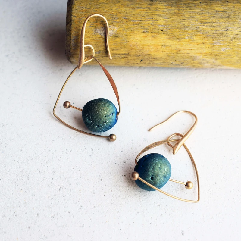 

[BXX]2019 Spring Summer Temperament Blue Stylish Specall Design Natural Stone Earrings Female Irregular Ornament All Match LM864
