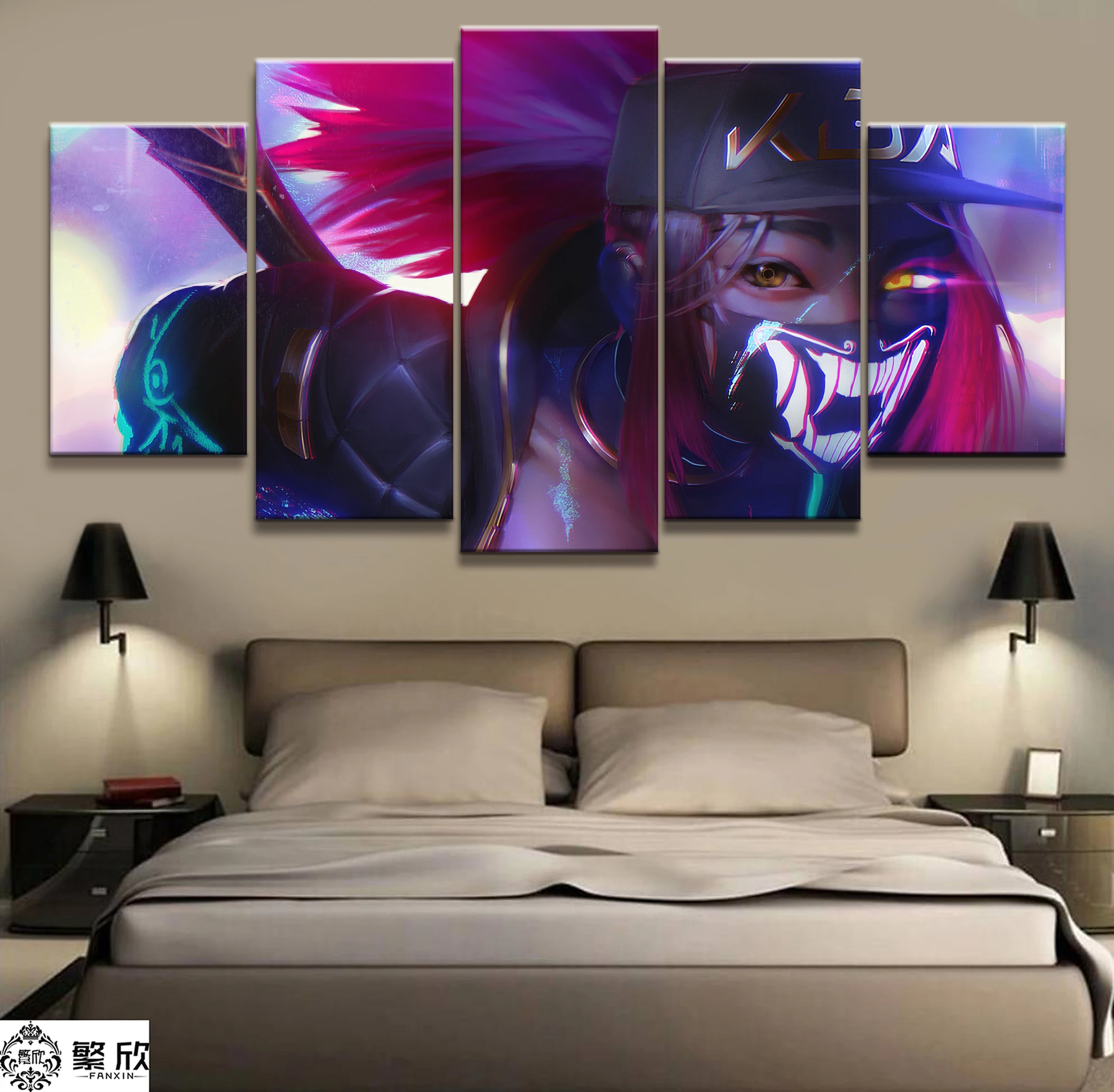 

Home Deco Canvas Picture 5 Piece Graffiti Akali K/DA League of Legends LOL Game Painting Poster Wall For Home Canvas Wholesale